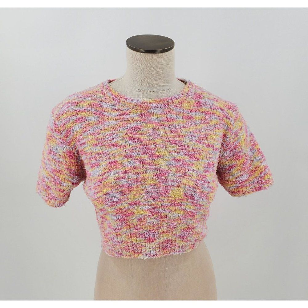 Pretty Garbage Womens Cropped Sweater Short Sleeve Multicolor Soft Size Medium